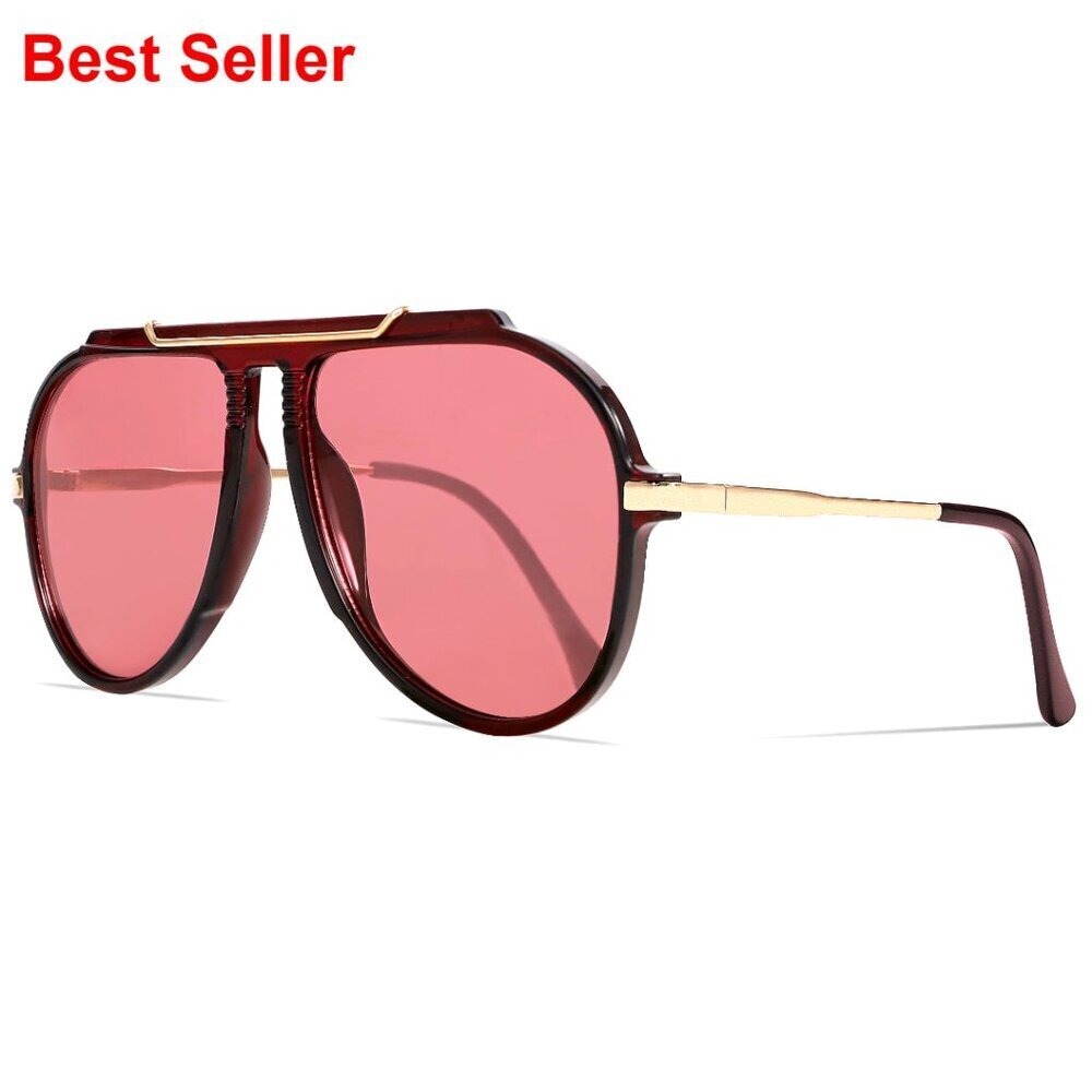 Oversized Aviator Sunglasses Gold Metal Retro 70s Tangle-Free